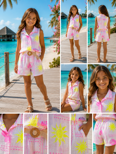Ensemble haut et short fille tropical