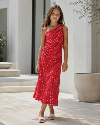 Robe asymétrique fille à pois | Robe chic cérémonie été