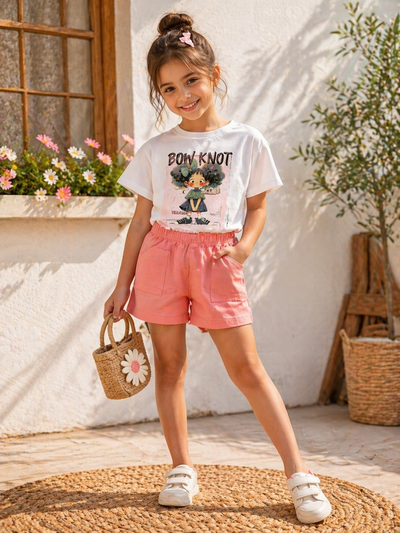 Ensemble Fille T-shirt& Short Rose Poche