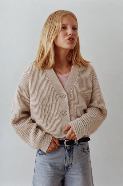 Gilet Fille Maille Boutonné Oversize Col V – Cardigan Doux Automne Hiver 4-12 Ans