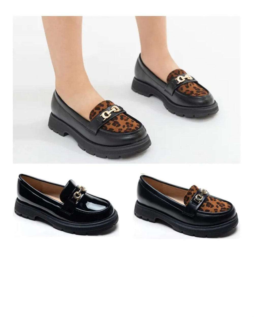 Mocassins fille – Noir & Léopard tendance 2025
