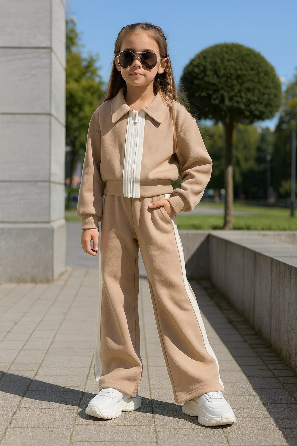 Ensemble fille – Jogging sport chic beige