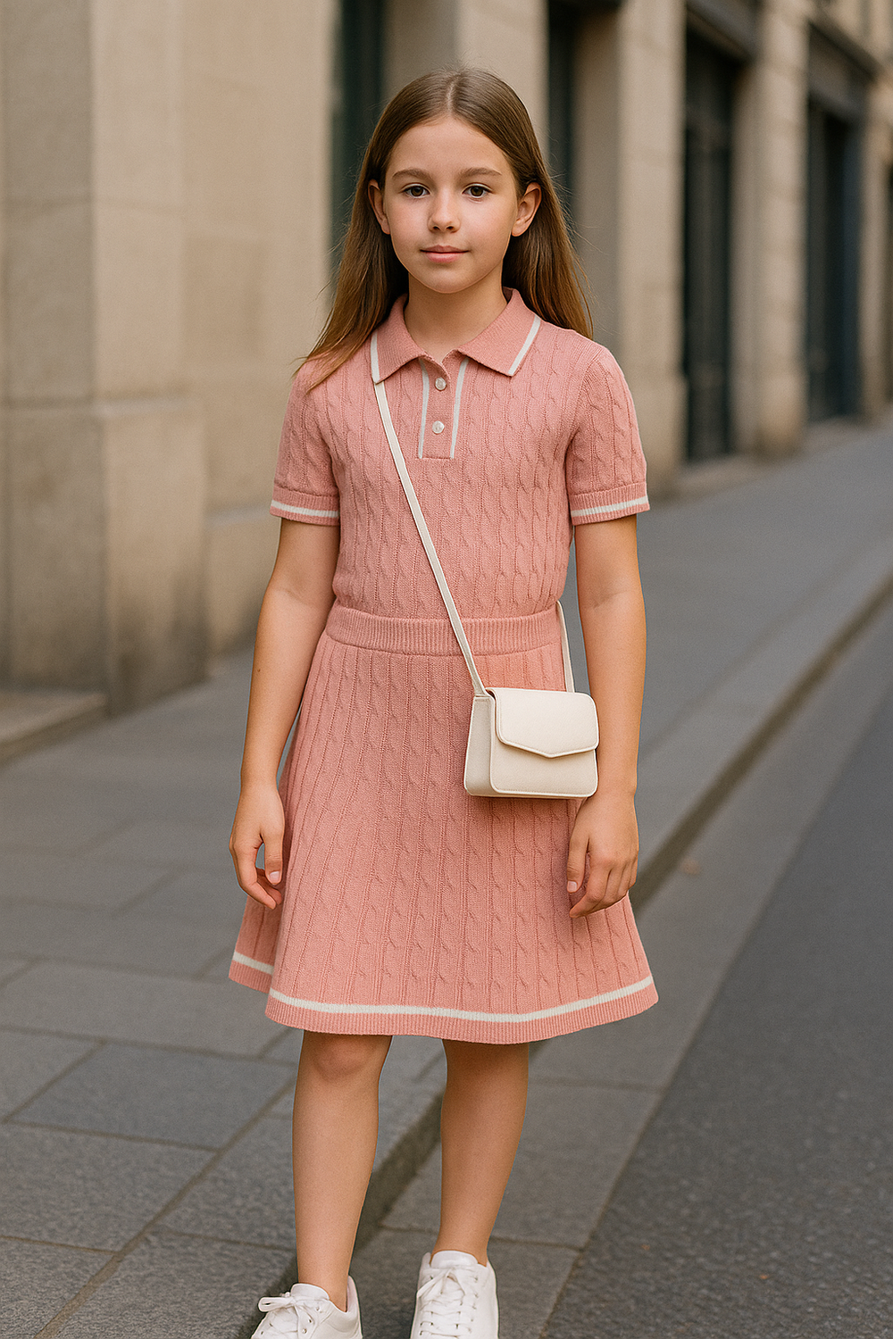 Ensemble Fille Chic – Haut polo + Jupe plissée