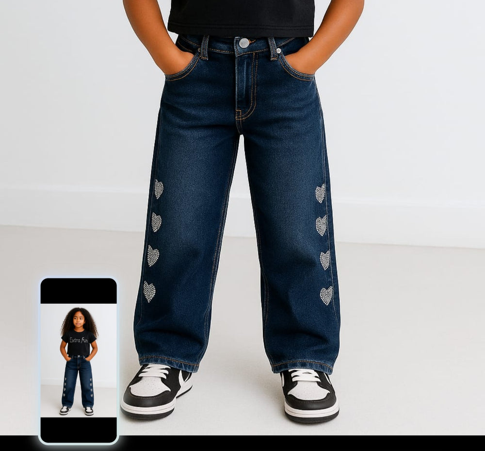 JEANS CŒURS ARGENTÉS