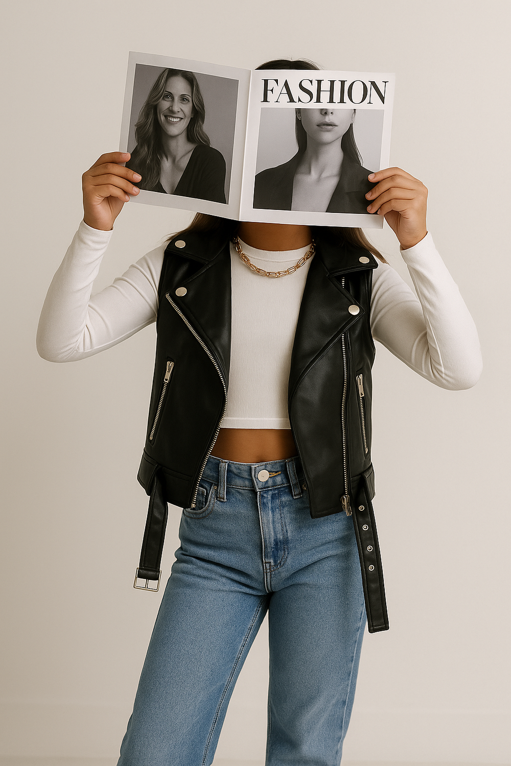 Veste biker sans manches similicuir noir