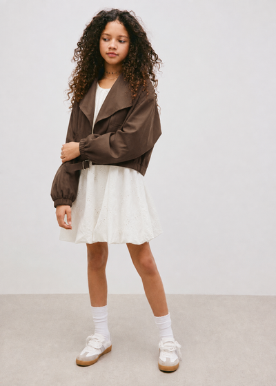 Veste fille Marron croisée à grand col – Blouson tendance Automne Hiver 2026 | STARY
