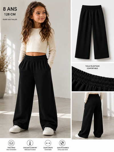 Pantalon Large Fille – Taille Élastique – Tissu Épais Doux et Confortable – Pantalon Droit Casual Automne Hiver – 4 à 12 Ans
