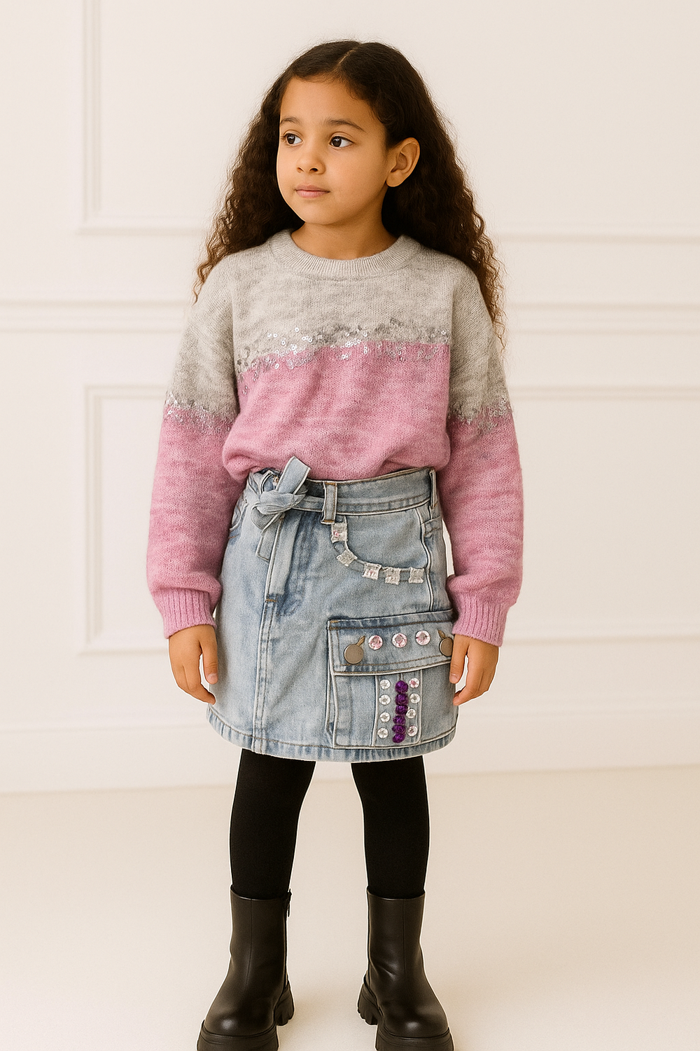 Sweet Glitter Denim Brille avec style