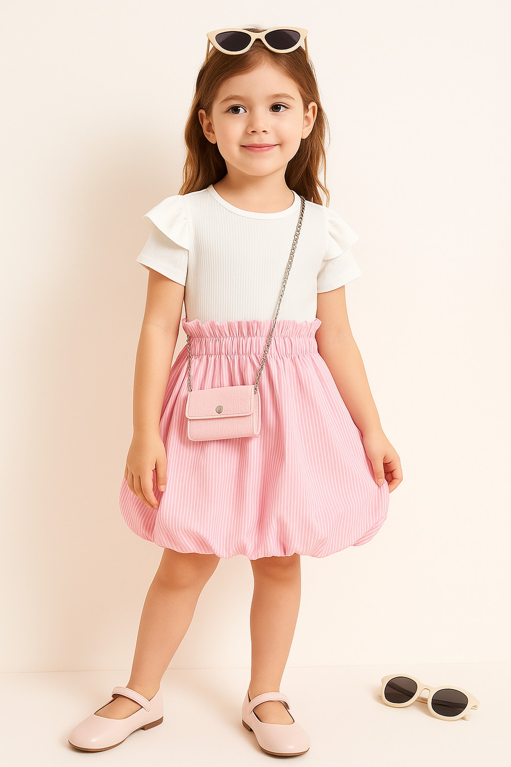 Robe bouffante rayée avec mini sac