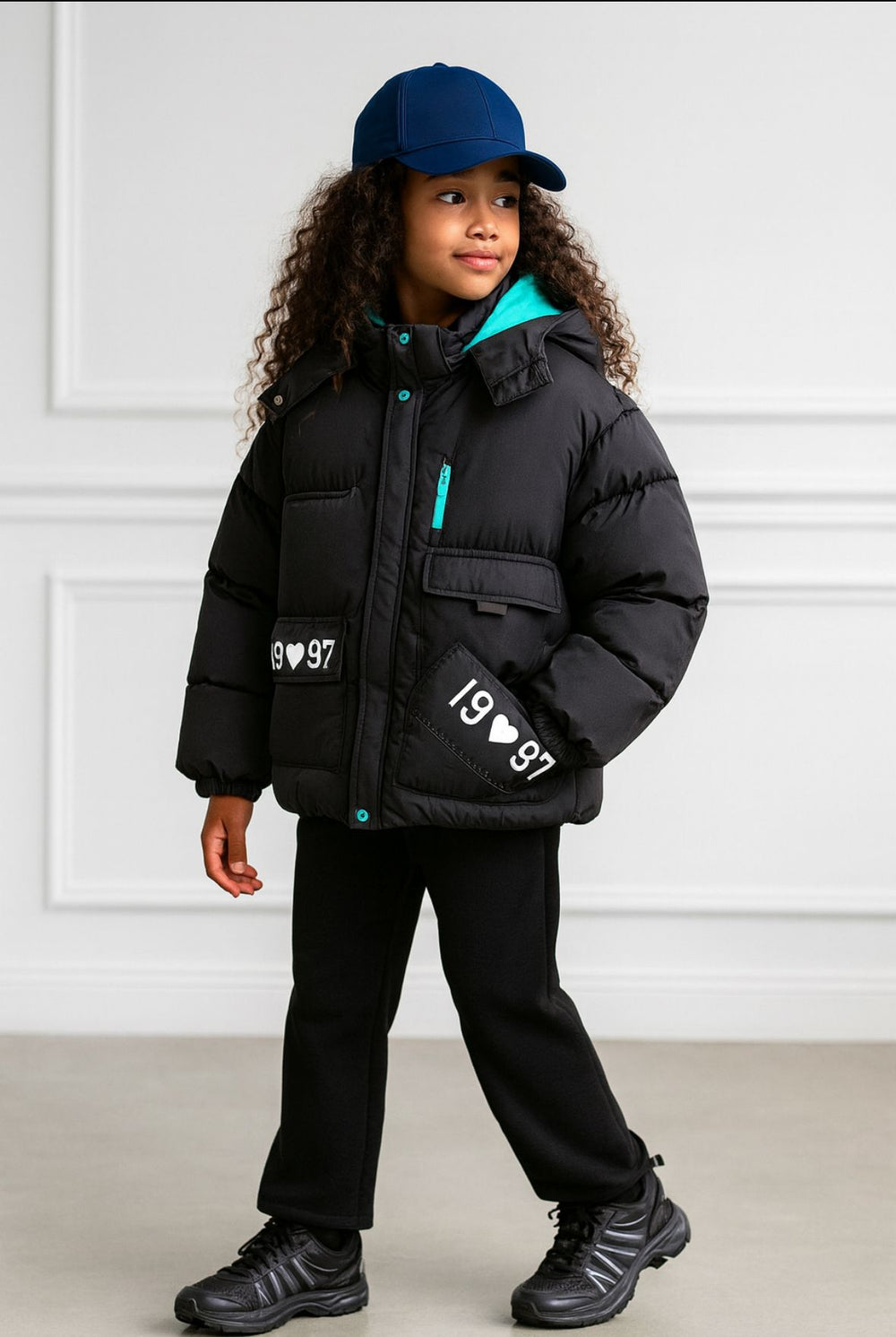 Doudoune Noire & Turquoise Fille | Chaude & Tendance | Hiver 2025