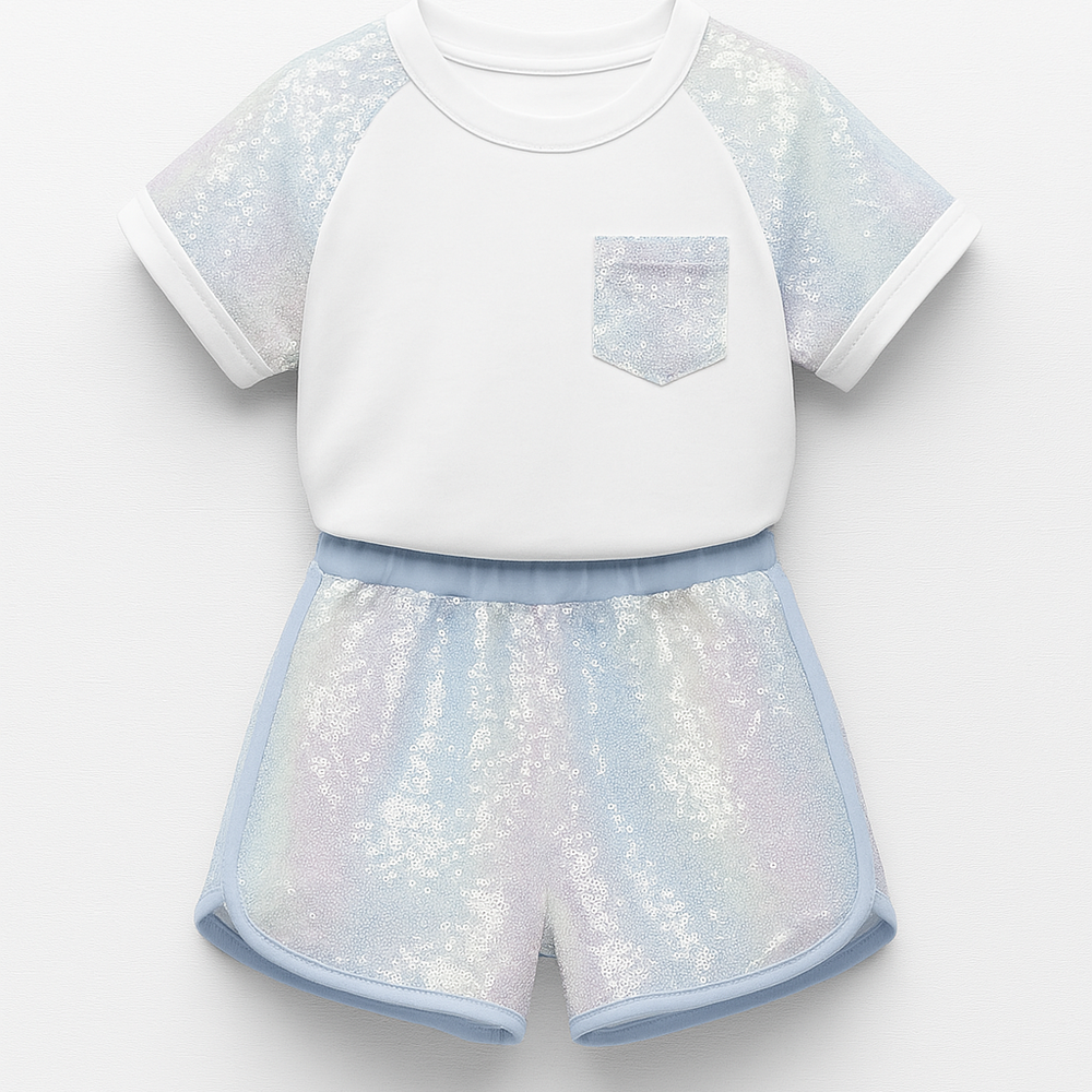 
                      
                        Ensemble Fille Pailleté – T-shirt Blanc & Short Iridescent
                      
                    