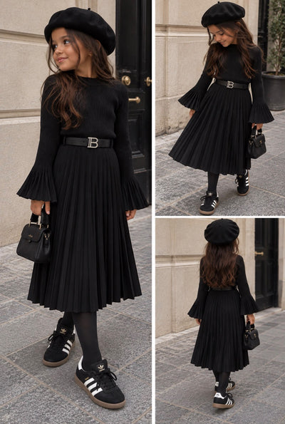 Fille Jupe Longue Plissée – Tenue Élégante Cérémonie & Fête Enfant