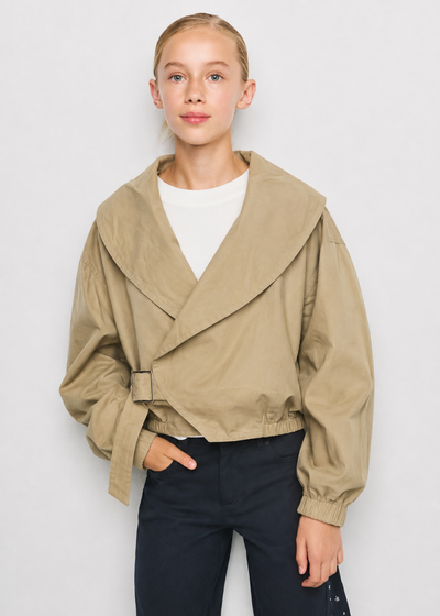 Veste fille Beige croisée à grand col – Blouson tendance Automne Hiver 2026 | STARY