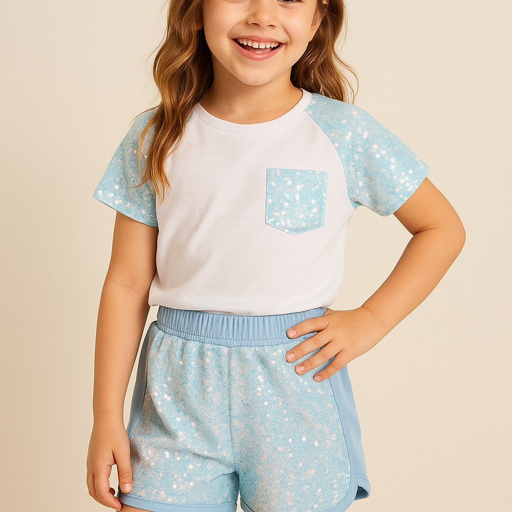 
                      
                        Ensemble Fille Pailleté – T-shirt Blanc & Short Iridescent
                      
                    
