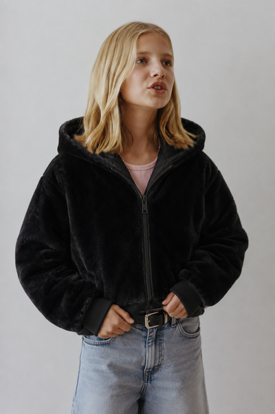 Manteau Fille Fourrure Douce à Capuche – Veste Peluche Zippée Chaude Automne Hiver 6-16 Ans