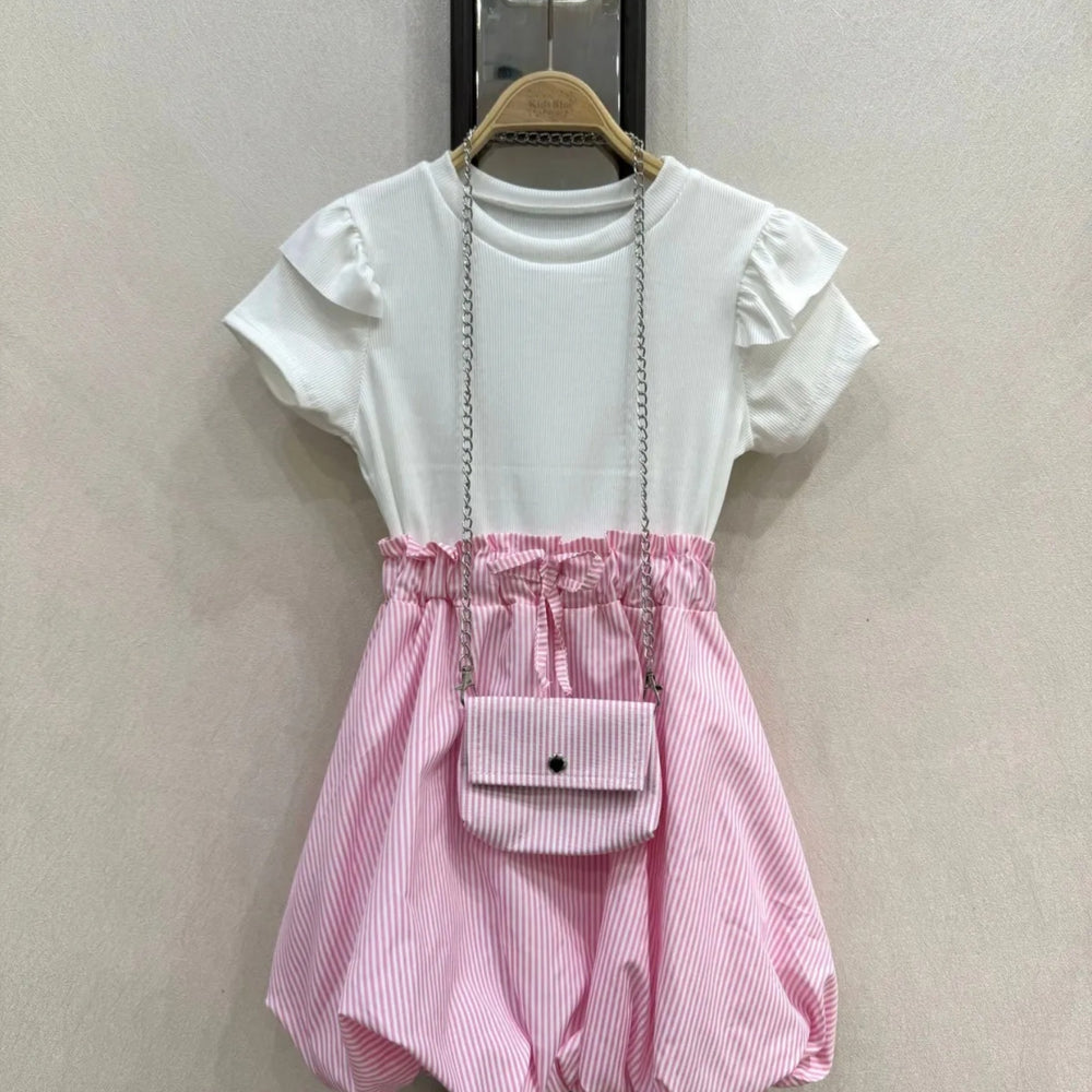 
                      
                        Striped puffy dress with mini bag
                      
                    