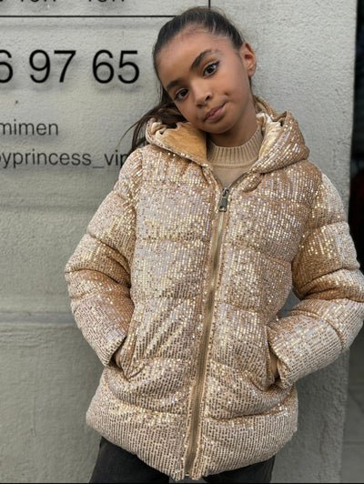 Doudoune Fille 3 Colorie à Paillettes avec Capuche Fourrée – Veste Matelassée Chaude Hiver Enfant 4 à 12 Ans | STARY