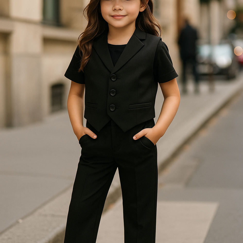 
                      
                        Ensemble Fille Chic Rose – Gilet + Pantalon Tailleur
                      
                    
