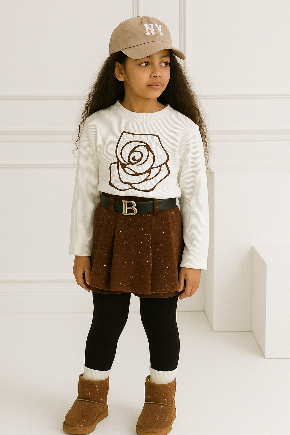 Jupe Short + Pull Rose Chocolat “Mini Parisienne”