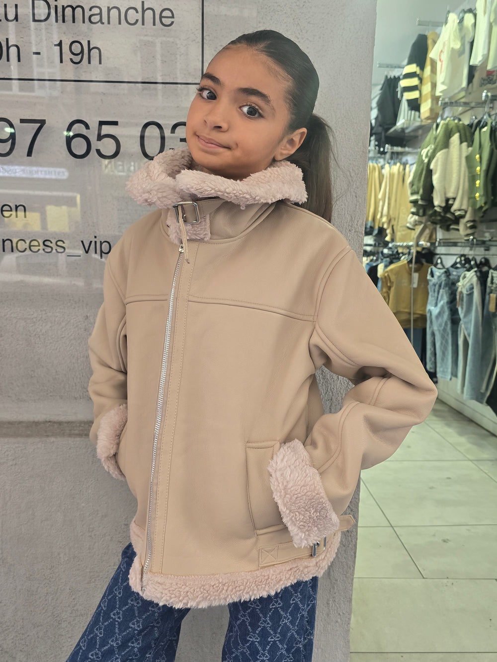 Veste Aviateur Fille – Simili Cuir & Doublure Fourrure Chaude