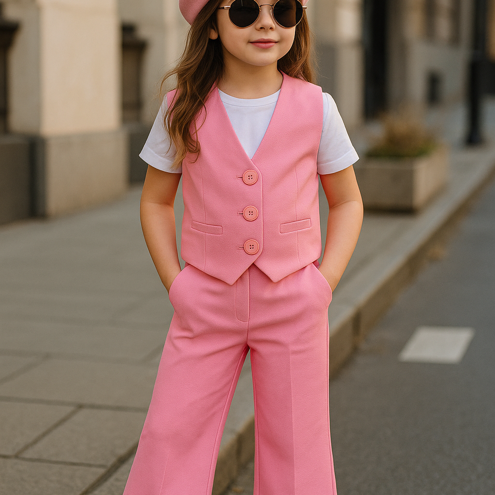 
                      
                        Ensemble Fille Chic Rose – Gilet + Pantalon Tailleur
                      
                    